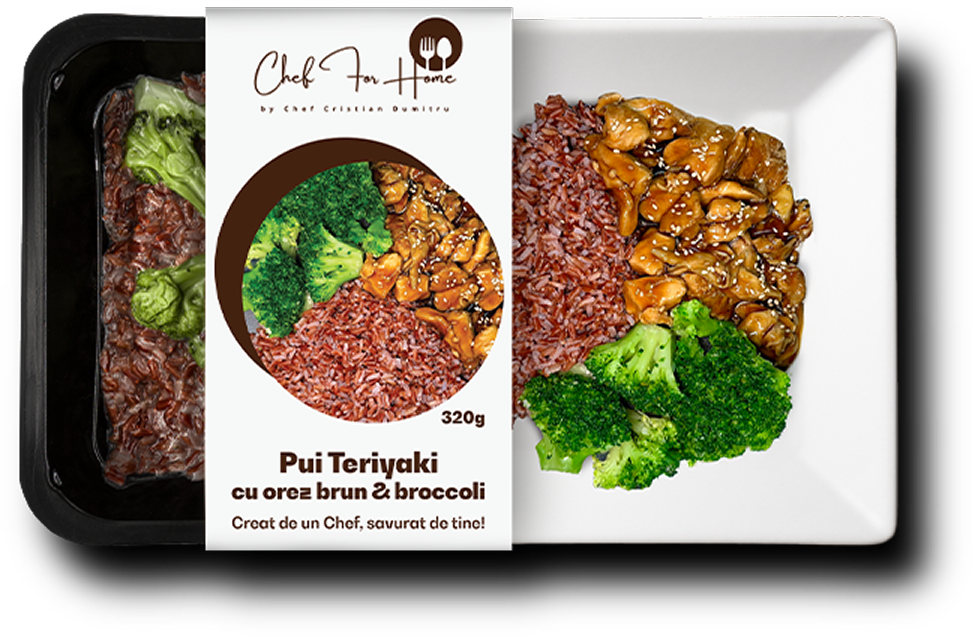 Pui Teriyaki cu orez brun și broccoli